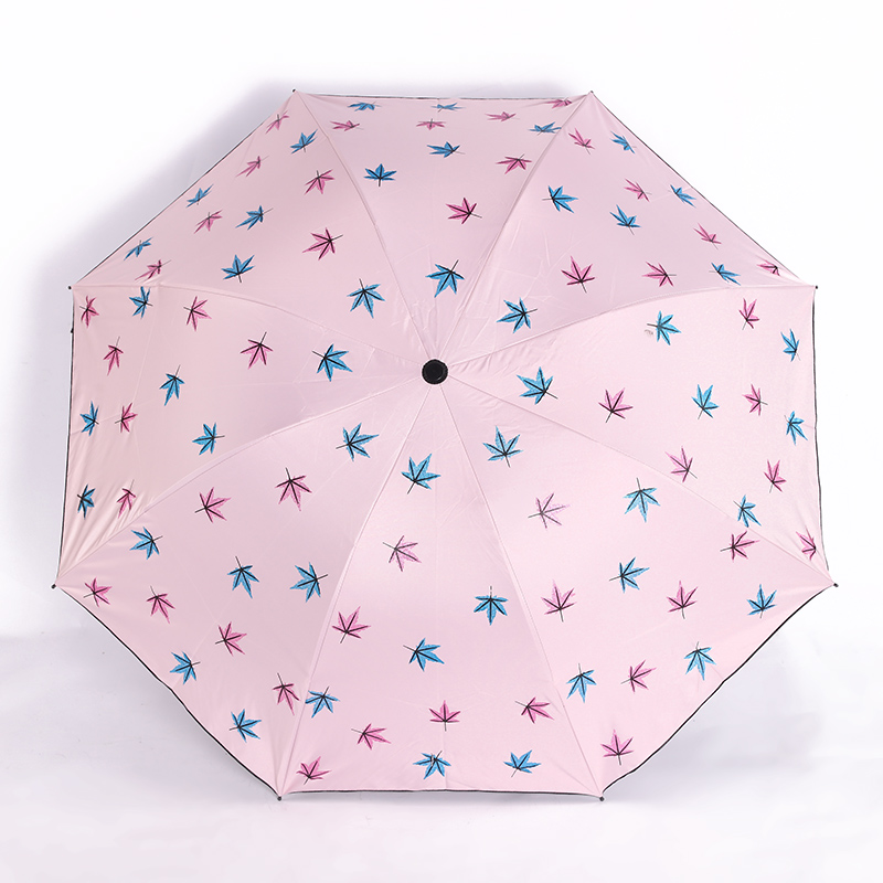 闪光金粉印刷 枫叶🍁黑胶遮阳晴雨双用三折雨伞详情图10