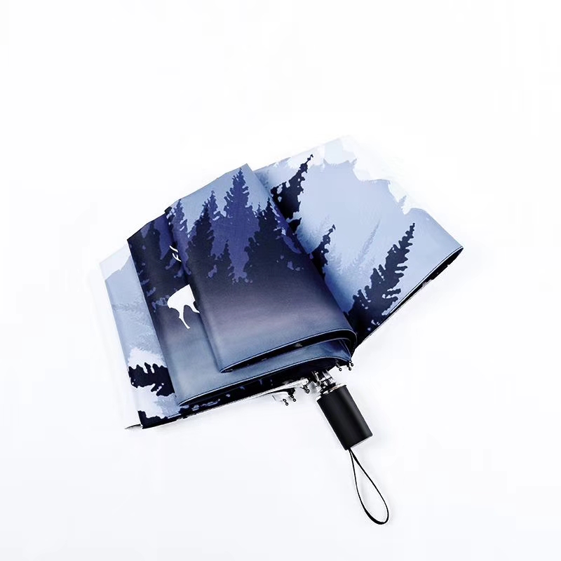 Landscape painting black rubber sunshade, UV protection and sun protection umbrella can be customized according to samples Item Picture