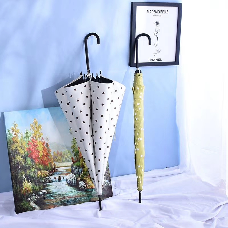 Straight-shank black rubber sunshade umbrella, Korean version polka dot UV protection umbrella undefined