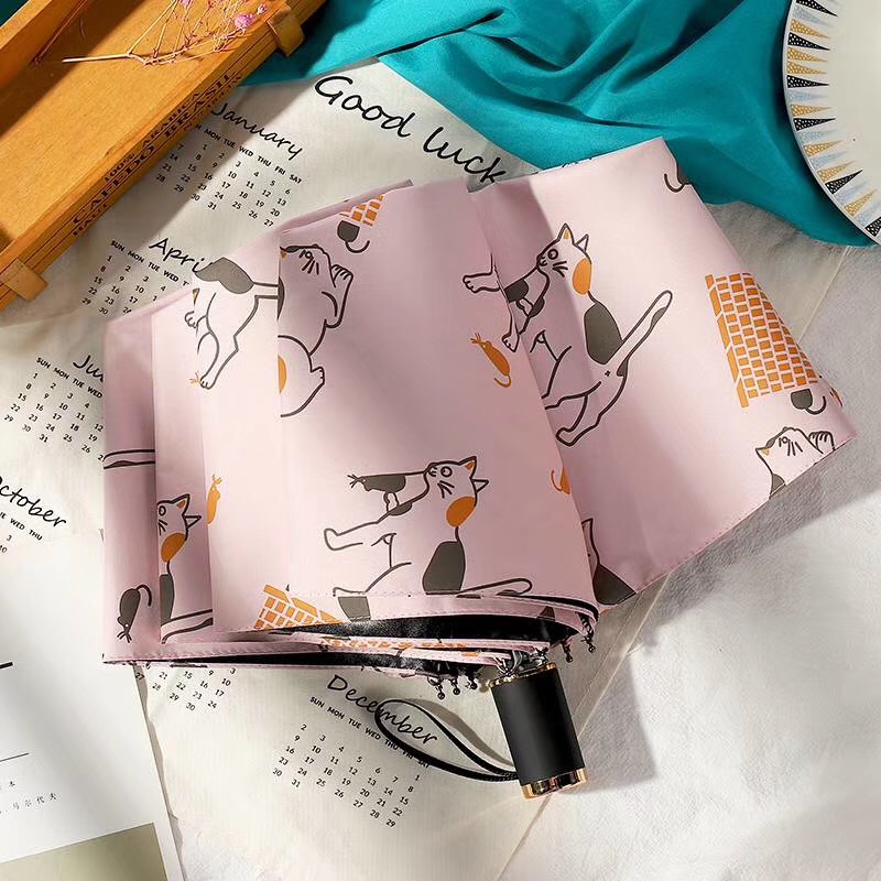Cat nine-ply board black rubber sunshade umbrella for both sunny and rainy days Item Picture