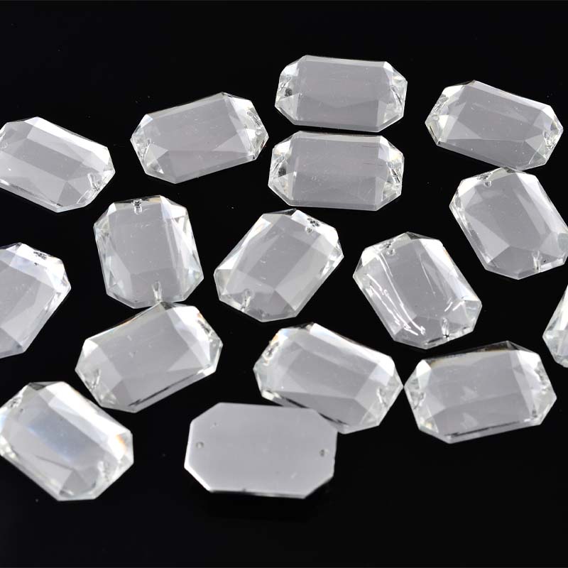 长方八角平面/手缝长方钉珠/长八角双孔白底实物图