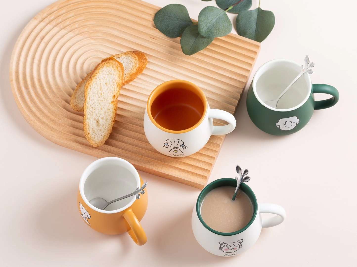马克杯带勺子咖啡杯北欧办公室大容量陶瓷卡通可爱森系清新水杯