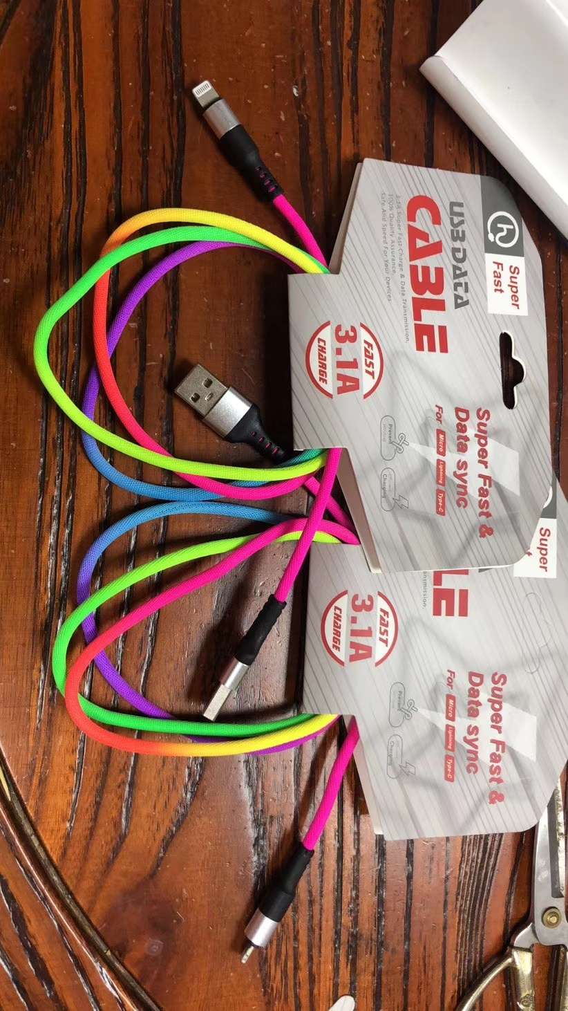 The new rainbow Data cable fast charging line applies to Huawei Android iPhone data cable thumbnail
