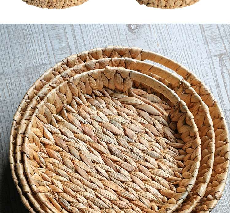 三件套水葫芦草藤圆盘装果篮无油漆编织筐客厅厨房蔬菜零食收纳框