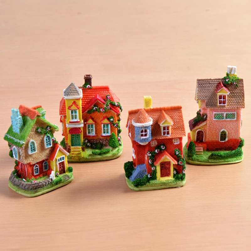 微景观摄影装饰小房子模型卡通树脂高楼别墅小摆件约7.5x9.5cm4款