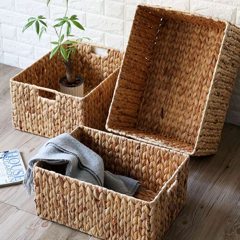 水葫芦编收纳筐 欧式橱柜置物篮桌面整理筐 长方形编织杂物篮七件套