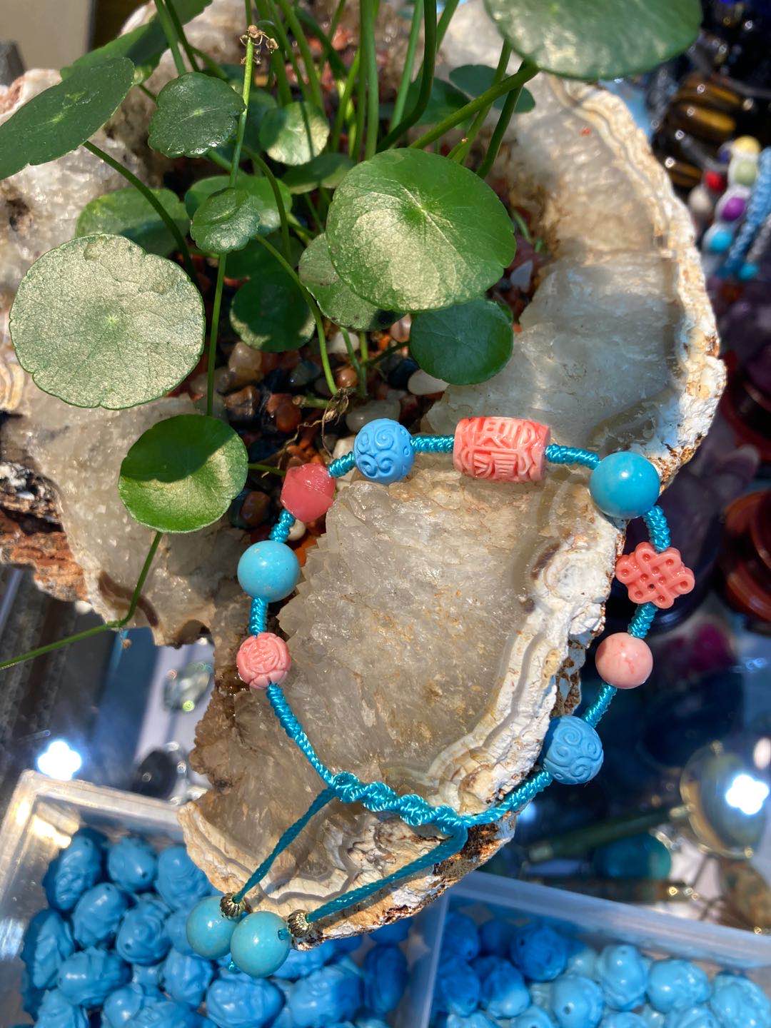 Original mineral turquesa diseño original tejido a mano doble pulsera con accesorios Item Picture