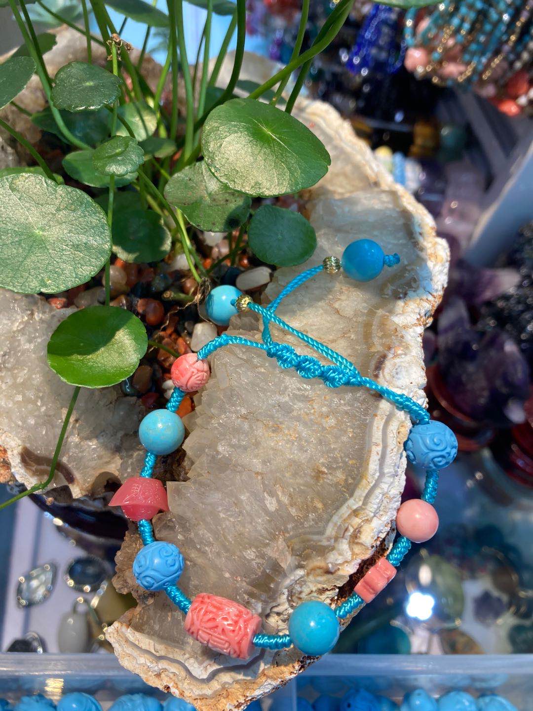 Original mineral turquesa diseño original tejido a mano doble pulsera con accesorios Application Scenario