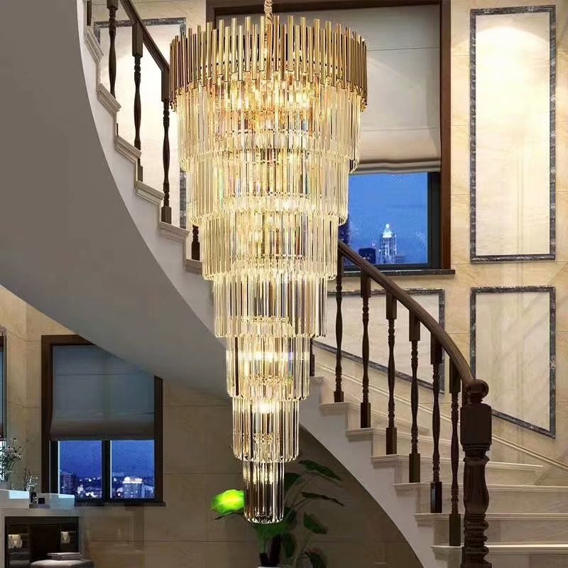 Villa duplex hotel ladder tower lámpara lámpara de cristal, luz moderna lujo lámpara de cristal simple lámpara de cristal Specification image
