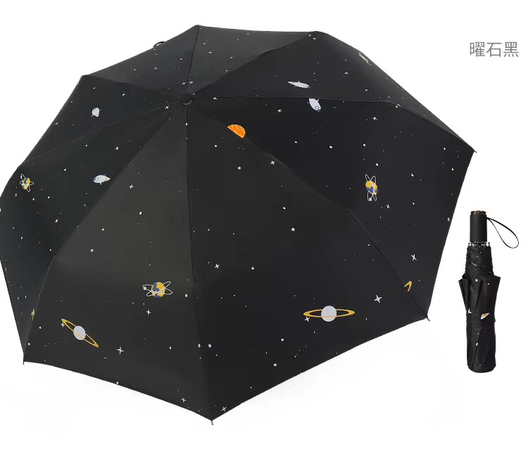Starry Sky Universe Nine-piece plywood Black vinyl Three-fold Umbrella details Picture