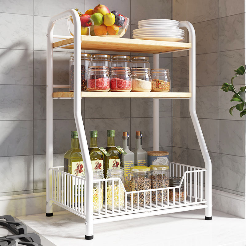 Countertop kitchen shelf small fruit and vegetable basket floor multilayer household condiments microwave storage rack