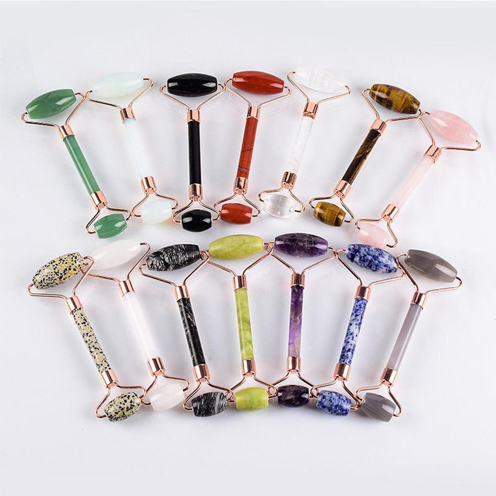 瘦脸神器V脸部按摩器滚轮式粉晶玉石提拉紧致皱纹男女眼部美容棒白底实物图