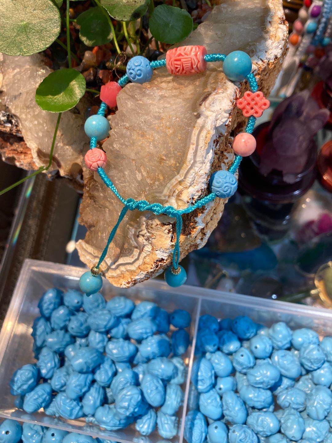 Original mineral turquesa diseño original tejido a mano doble pulsera con accesorios details Picture