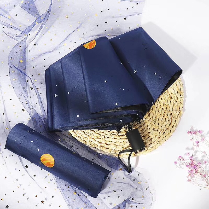 Starry Sky Universe Nine-piece plywood Black vinyl Three-fold Umbrella Application Scenario