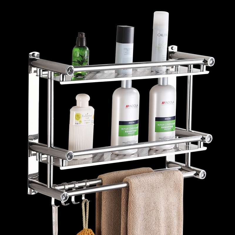 Double-layer bathroom storage rack without drilling, toilet, washbasin, wall-mounted towel rack, storage for bathing undefined