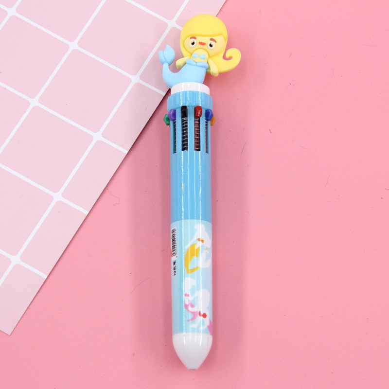 A cute cartoon multi-color press ballpoint pen with a cute design. Ten-color ballpoint pen, a multi-functional student notebook pen Item Picture