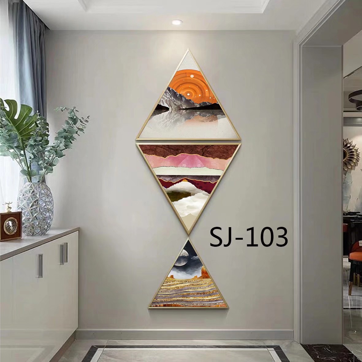 现代装饰画铝合金边框星钻画酒店工装专用简框玄关过道画餐厅沙发背景三角更多图库加微信：18367959008产品图