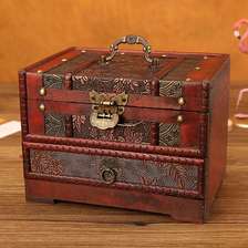 欧式复古木质首饰盒桌面带镜子化妆盒发簪饰品手饰收纳盒 梳妆盒