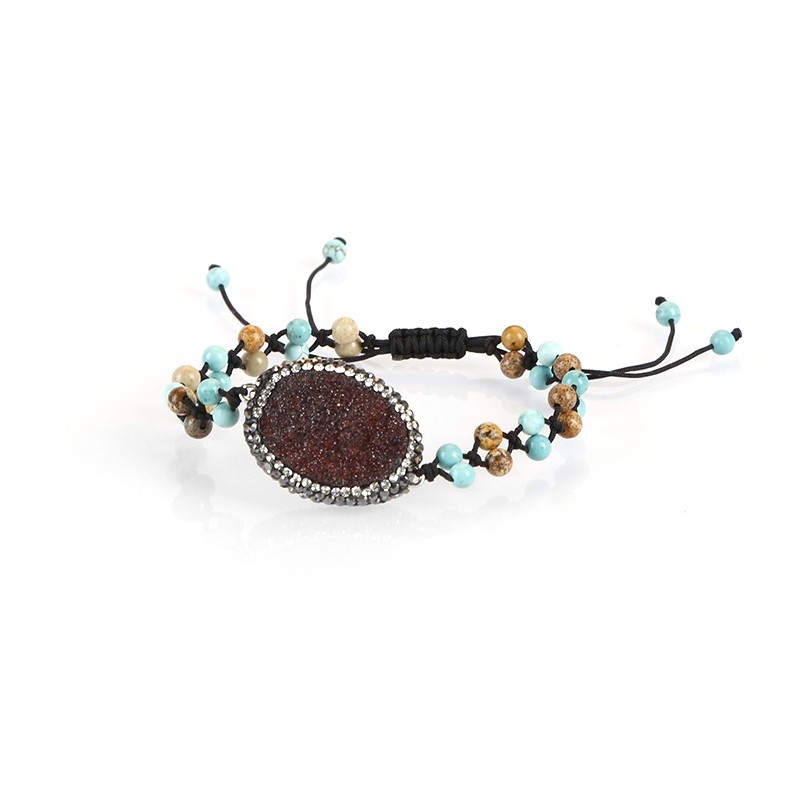 Natural crystal gemstone bracelet, double-row round bead woven bracelet details Picture