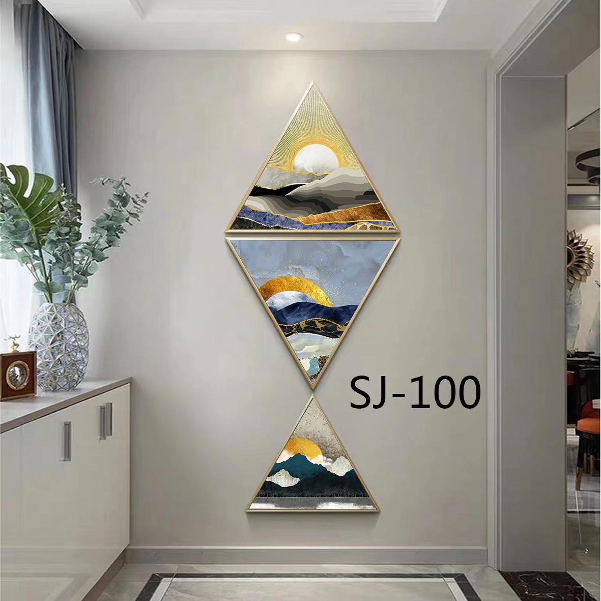 现代装饰画铝合金边框星钻画酒店工装专用简框玄关过道画餐厅沙发背景三角更多图库加微信：18367959008白底实物图