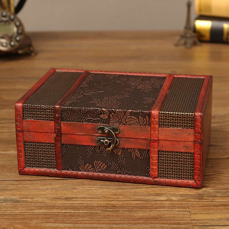 中式复古收纳盒带锁桌面证件储物盒化妆品饰品首饰盒木盒子密码盒图