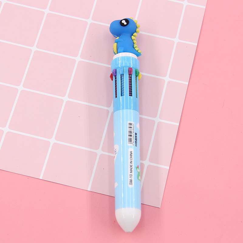 A cute cartoon multi-color press ballpoint pen with a cute design. Ten-color ballpoint pen, a multi-functional student notebook pen Application Scenario