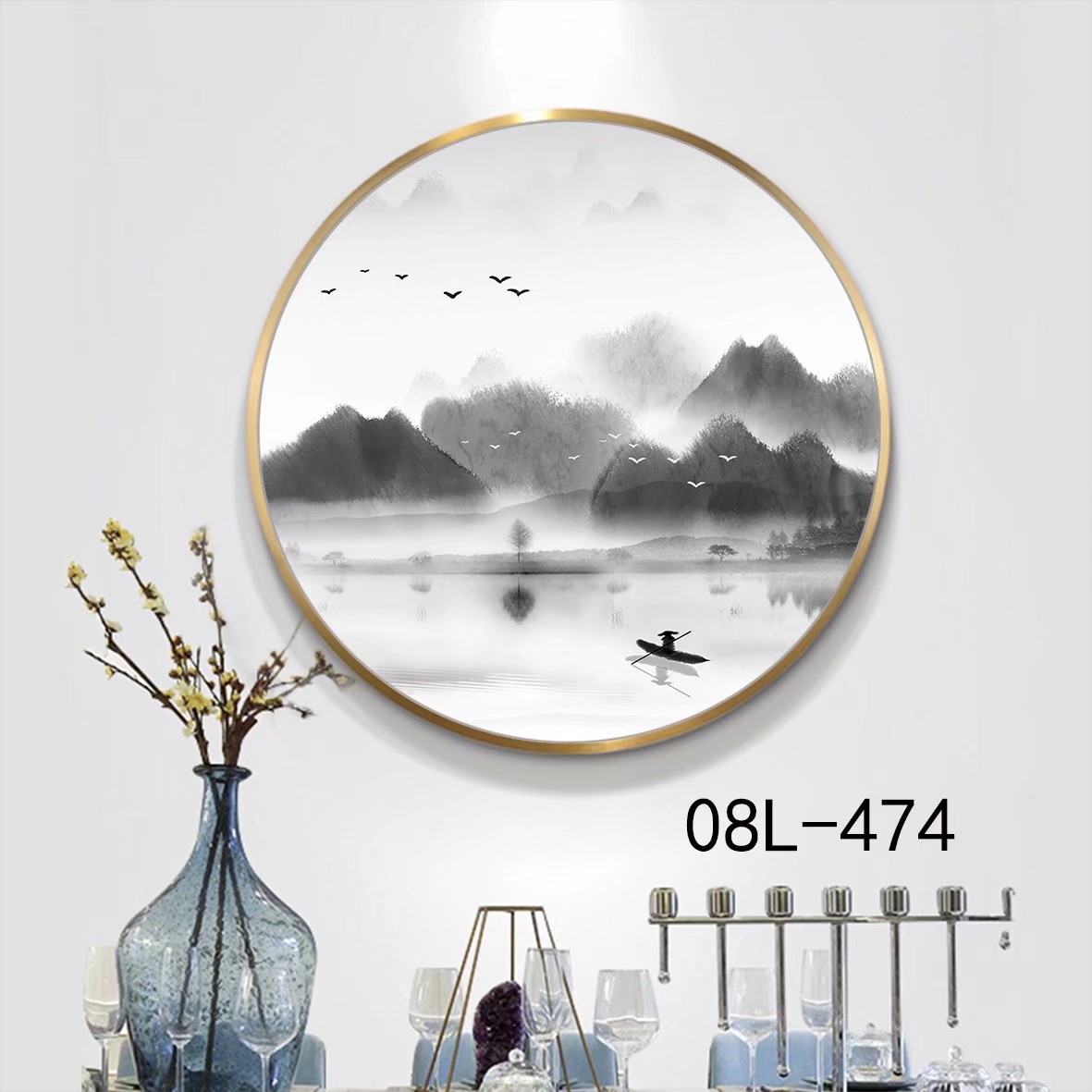 现代装饰画铝合金边框星钻鎏金圆框画酒店工装专用简框画