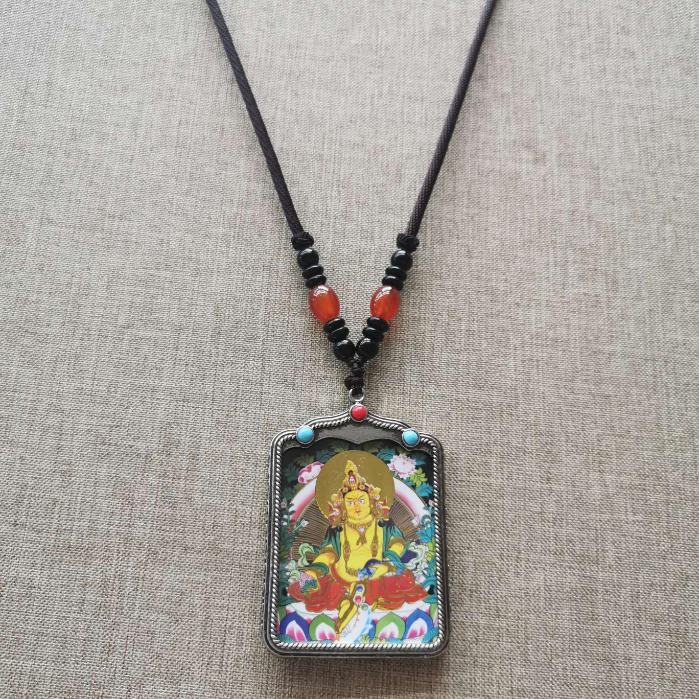 Tibetan Thangka necklace, Yellow God of Wealth, Five Gods of Wealth, Twelve zodiac signs, both men and women