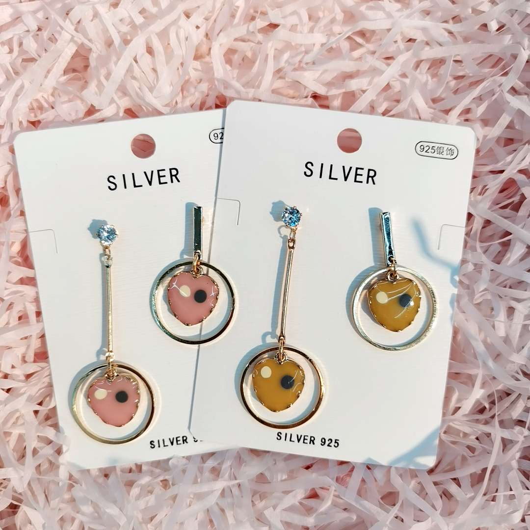 925 silver needle Japanese small pure and fresh geometrical earring ins wind simple irregular contrast color earrings web celebrity same earring