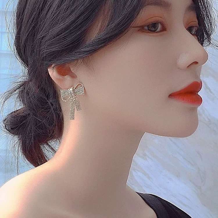 高级款蝴蝶结耳环气质网红款新款潮女