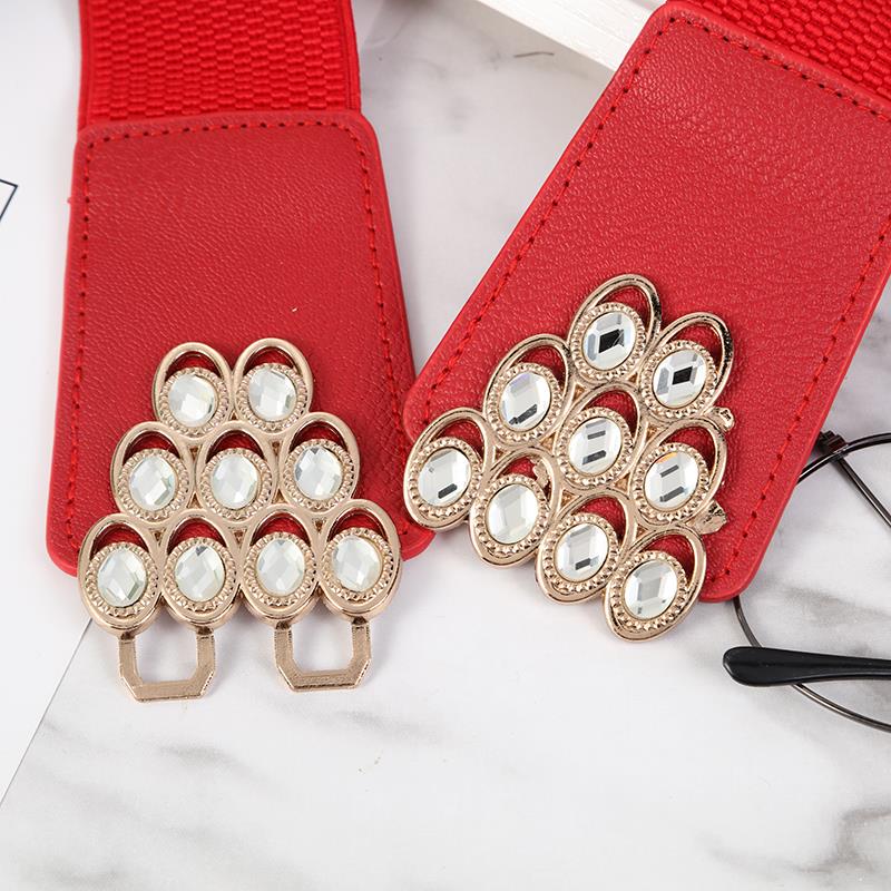 Ladies' decorative wide waistband, versatile and fashionable Korean style button-down elastic belt with down jacket dress belt, young dance waistband, dance elastic belt with crystal and water diamond, 282 undefined