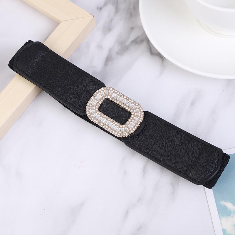 Ladies' wide waistband, versatile and fashionable Korean-style button-down elastic belt with down jacket dress belt, young dance waistband, dance elastic belt with crystal and water diamond, A015 Application Scenario