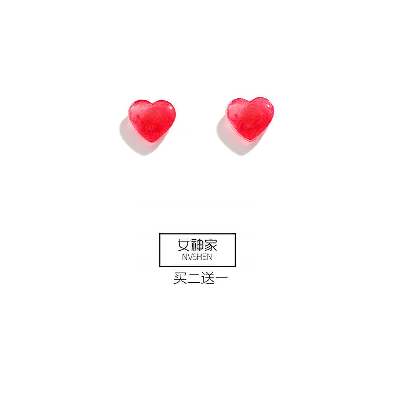 Red heart magnet ear studs, plastic ear clips, 925 needle ear studs, plastic needle ear studs