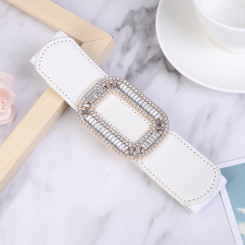 Ladies' wide waistband, versatile and fashionable Korean-style button-down elastic belt with down jacket dress belt, young dance waistband, dance elastic belt with crystal and water diamond, A015 Specification image