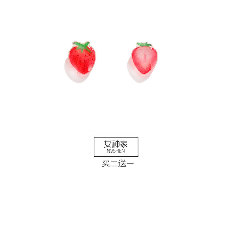 Strawberry magnet ear studs, plastic ear clips, 925 pins, plastic pins