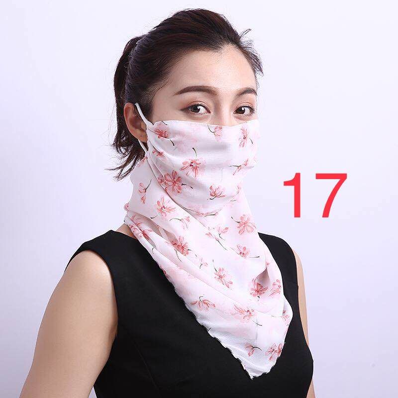 Spring/summer sun silk scarf, scarf, large face mask, female neck protection, breathable, full face protection, sun mask, ULTRAVIOLET light, chiffon thin (flower white) thumbnail