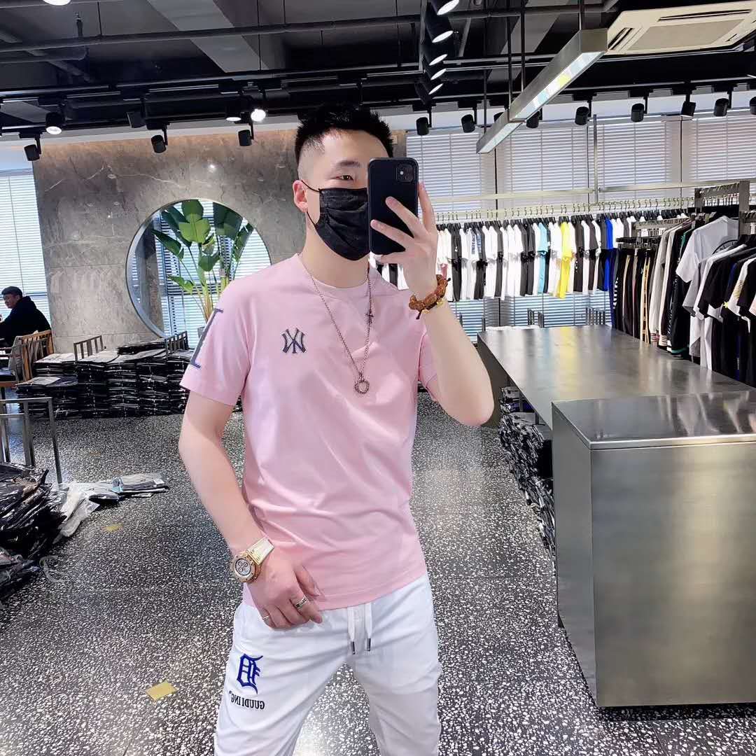 2020 new short sleeve T-shirt for men summer popular logo trend for students cotton half sleeve versatile T-shirt powder thumbnail