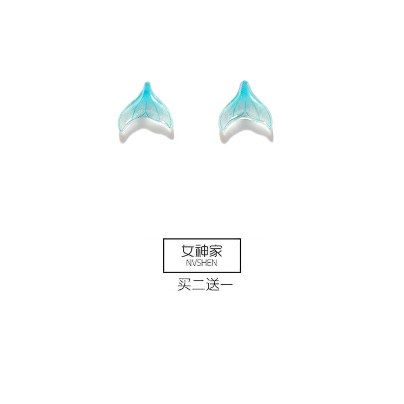 Sea Tail Magnet ear studs, plastic ear clips, 925 pins, plastic pins