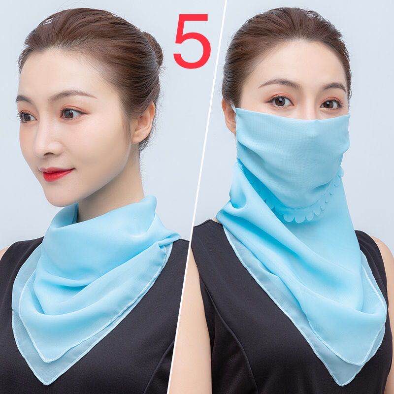 Spring/Summer sun silk scarf, large neck mask, female neck protection, breathable, full face protection, sun mask, ULTRAVIOLET light chiffon thin (blue)