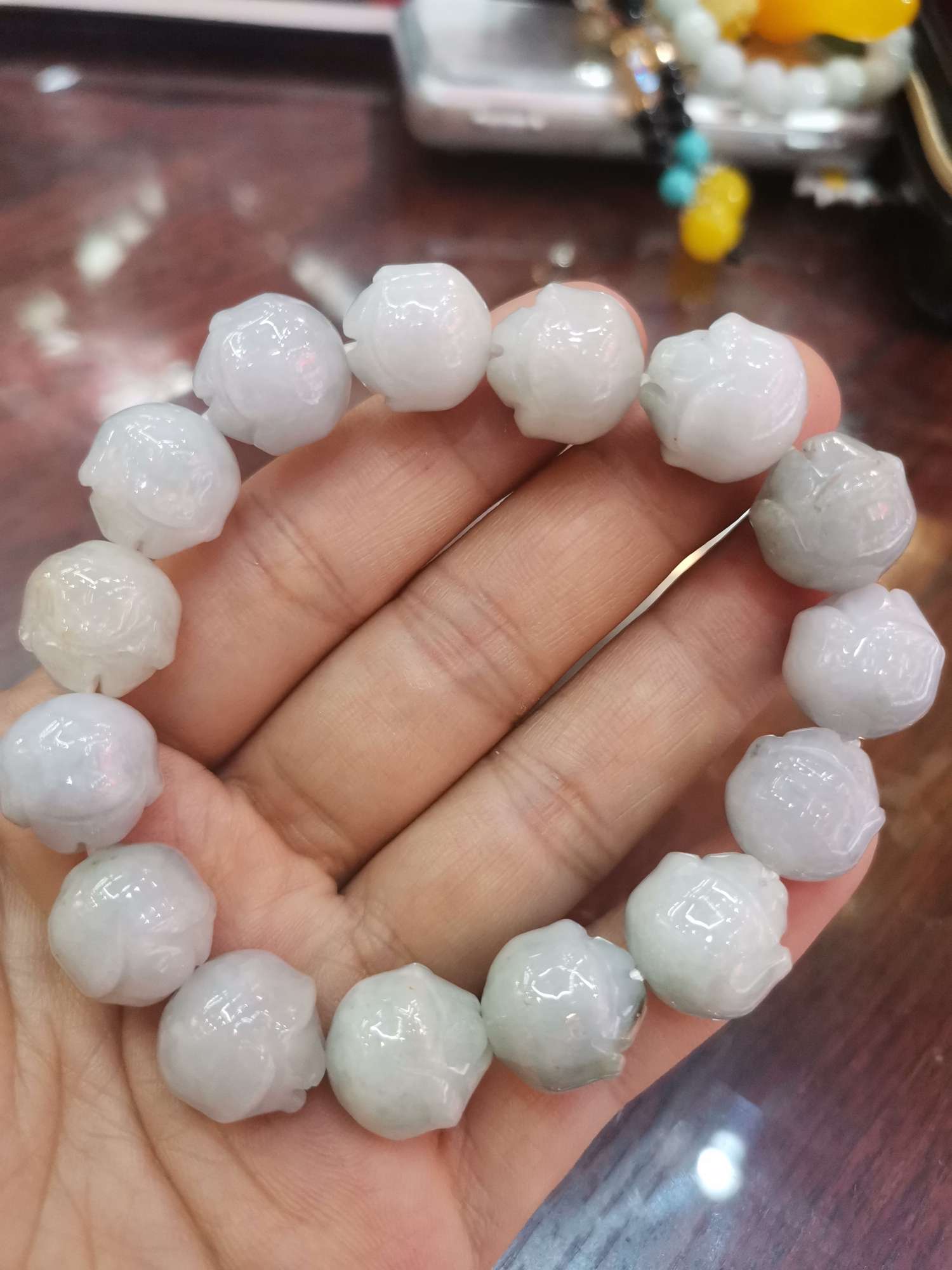 Myanmar esmeralda pulsera loto grande