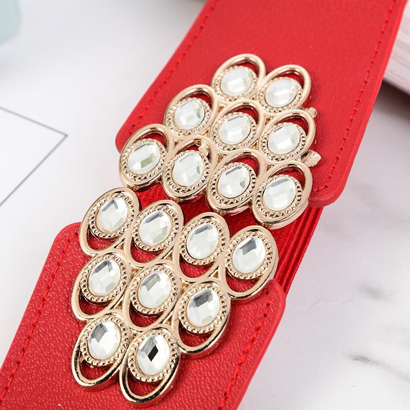 Ladies' decorative wide waistband, versatile and fashionable Korean style button-down elastic belt with down jacket dress belt, young dance waistband, dance elastic belt with crystal and water diamond, 282 Application Scenario