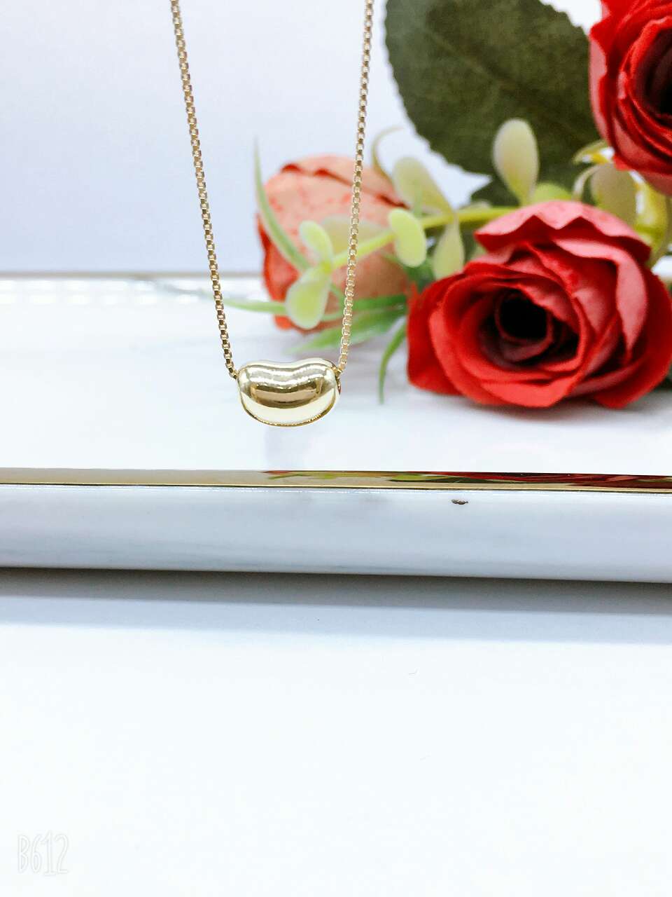 Gold Acacia bean sterling silver necklace thumbnail