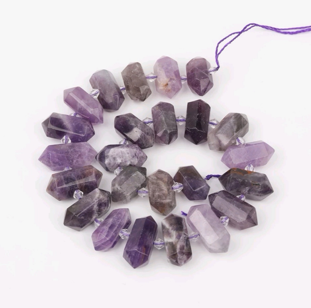 A 24-strand natural pink quartz double-dot loose beaded pendant necklace with diamond-tipped crystal beads Item Picture