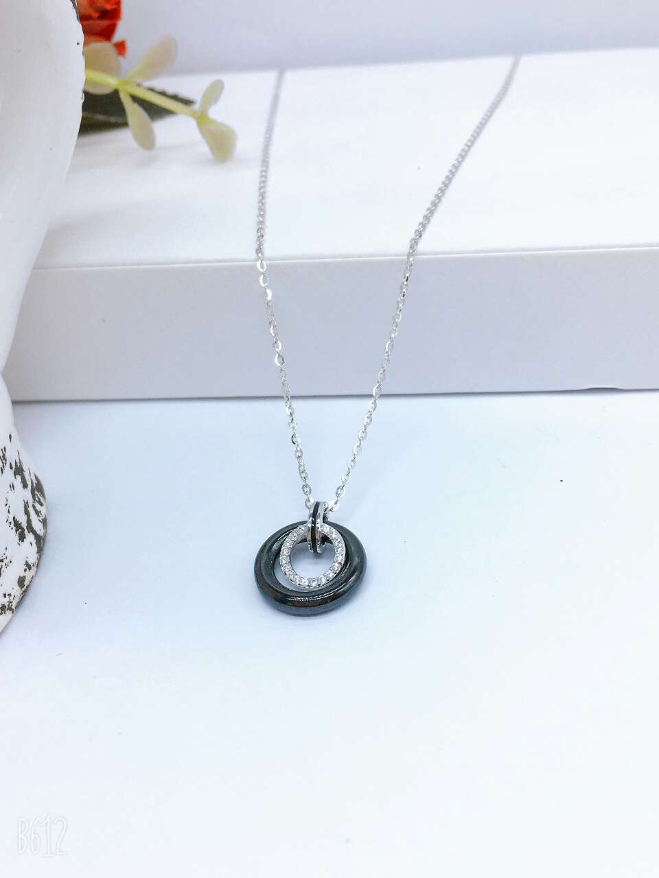 Black ceramic sterling silver necklace thumbnail