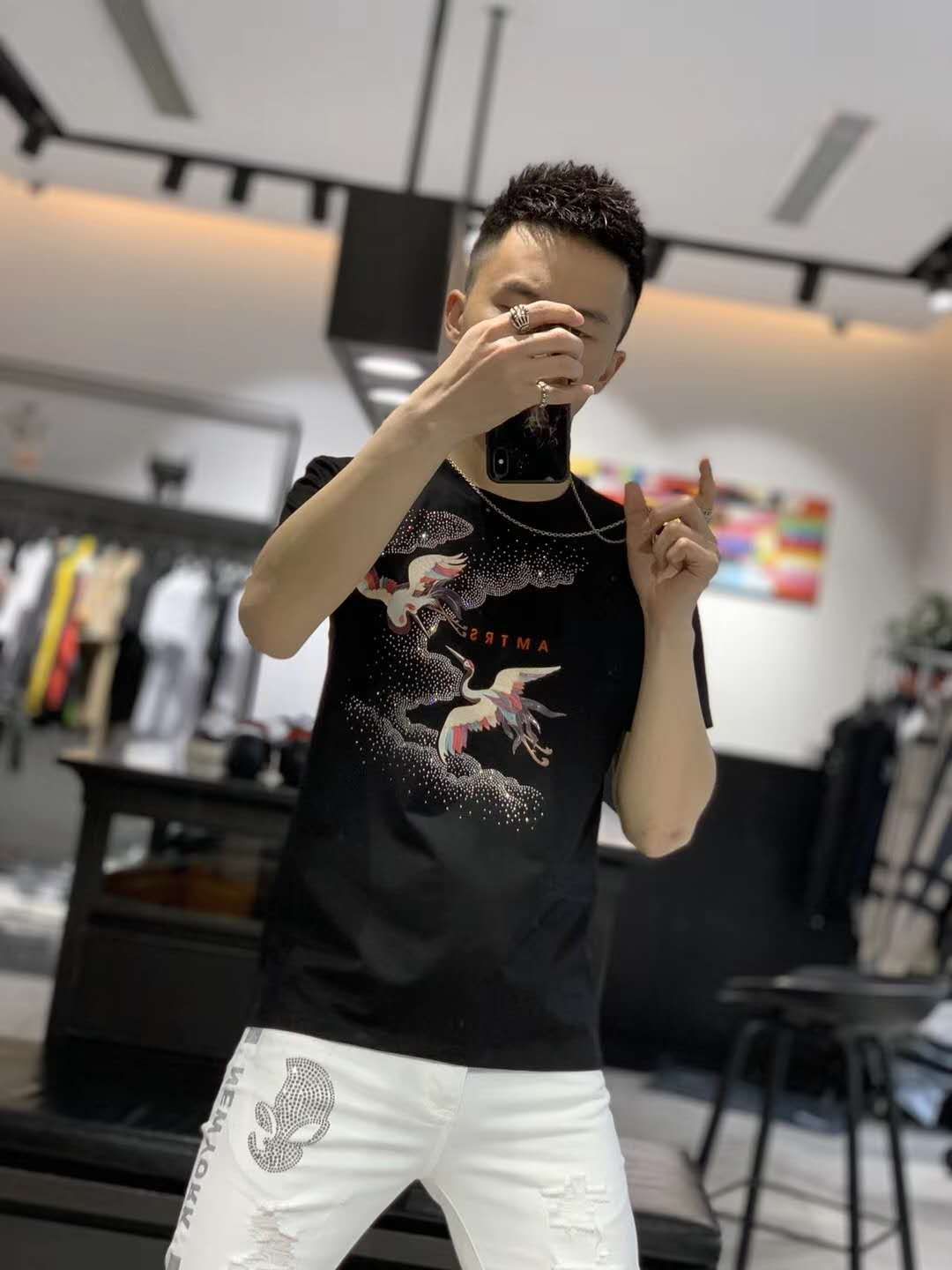 2020 new short-sleeved T-shirt for men summer popular logo fashion clothes for students pure cotton half-sleeved versatile T-shirt ancient style black thumbnail