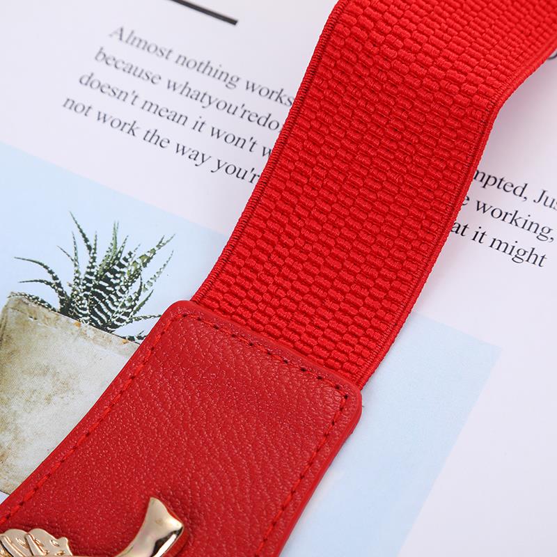 Ladies' wide waist belt, versatile and fashionable Korean-style button-down elastic elastic belt with down jacket dress belt, young dance waist belt, dance elastic elastic skirt belt A038 leaf Item Picture