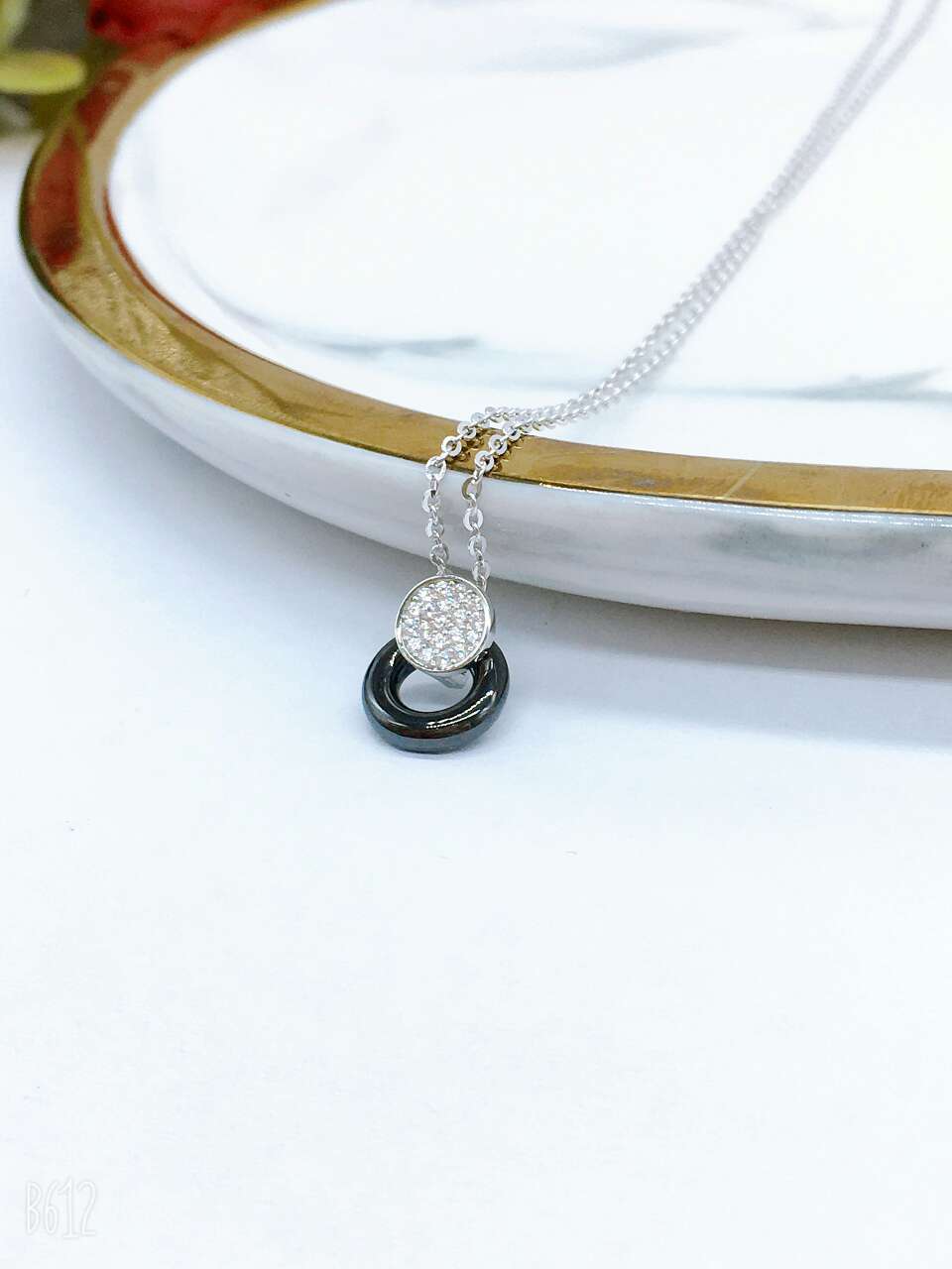 Ceramic ring sterling silver necklace