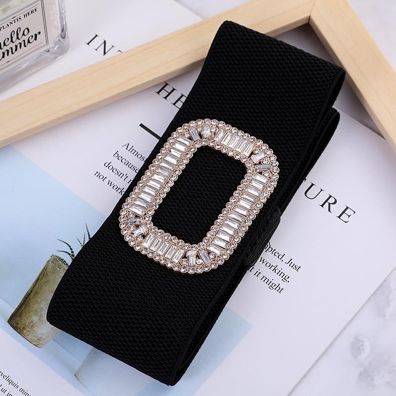 Ladies' wide waistband, versatile and fashionable Korean-style button-down elastic belt with down jacket dress belt, young dance waistband, dance elastic belt with crystal and water diamond, A015 undefined