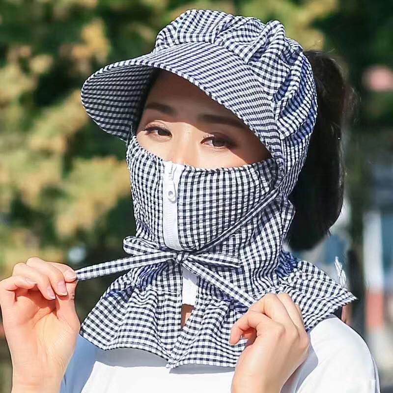 [Sunscreen and Breathable] Summer sunscreen mask for women thin breathable dustproof windproof Neck protection sunbonnet children's mask (Black case)