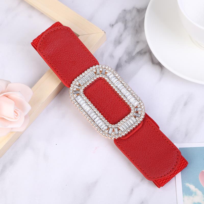 Ladies' wide waistband, versatile and fashionable Korean-style button-down elastic belt with down jacket dress belt, young dance waistband, dance elastic belt with crystal and water diamond, A015 undefined
